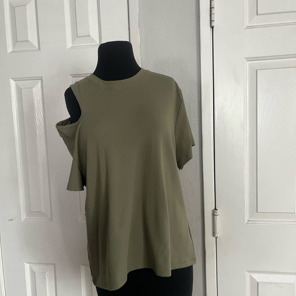 Nine West Olive Green Women's Cold Shoulder Top Sz 1X